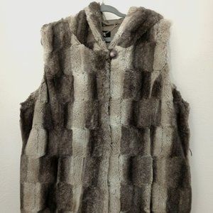 Dennis Basso XL Vegan Fur Style Vest with Hood